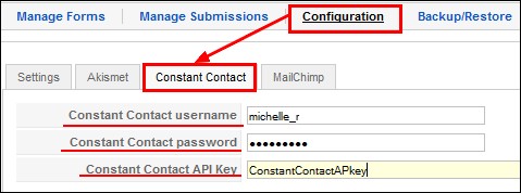 RSForm!Pro Constant Contact Plugin configuration